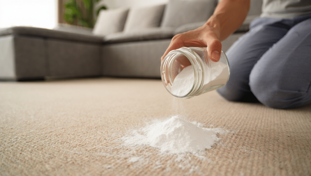 Nettoyage de la moquette avec du bicarbonate