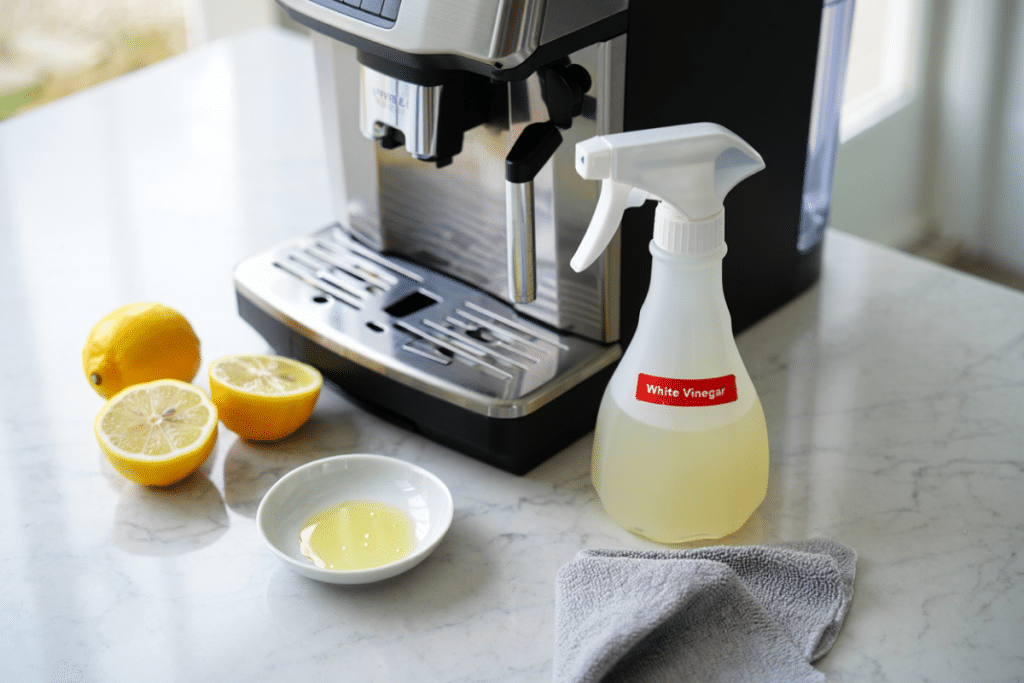 Matériel et produits recommandés pour nettoyer une cafetière