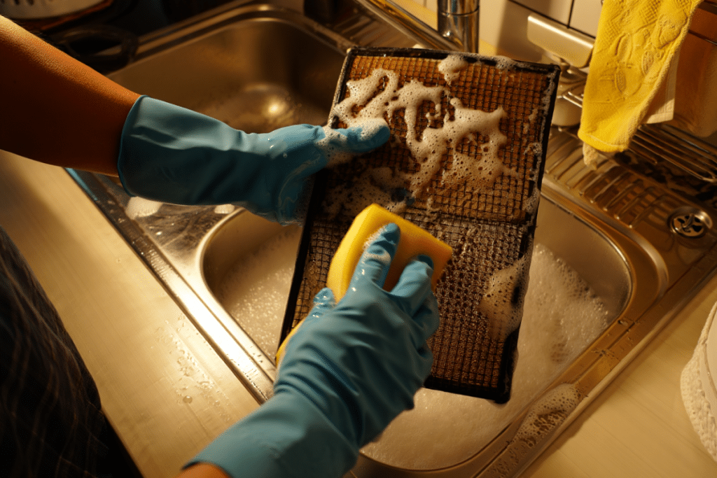 Nettoyage d'un filtre de hotte de cuisine