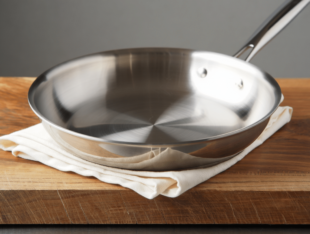 Une poêle en inox propre et brillante