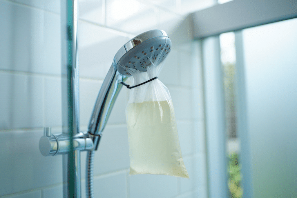 Nettoyage du pommeau de douche avec du vinaigre blanc