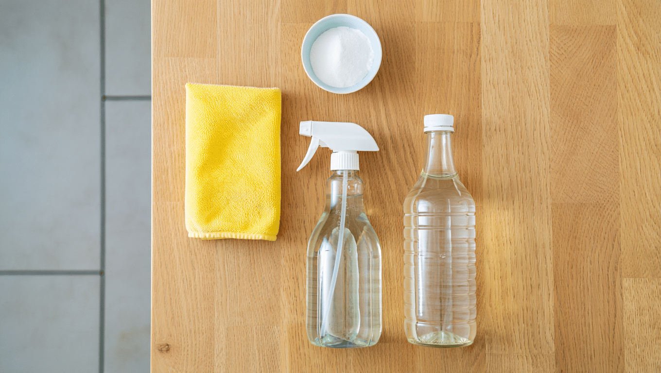 Nettoyer façade cuisine produit naturel vinaigre blanc et bicarbonate