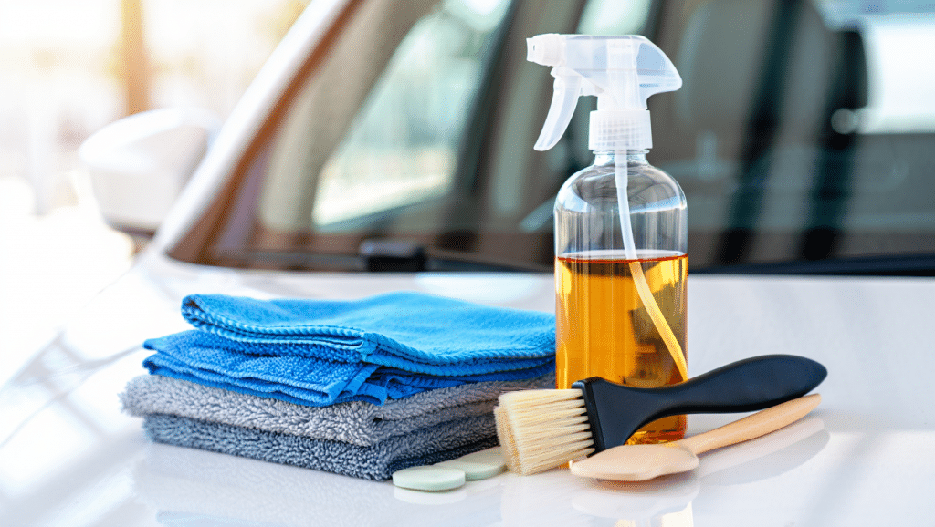 Kit de nettoyage intérieur voiture avec chiffons microfibres, brosse et produits nettoyants