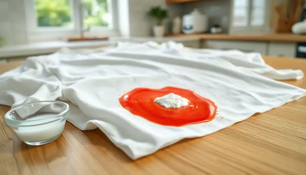 Enlever une tache de sauce tomate sur un vêtement blanc avec du bicarbonate de soude