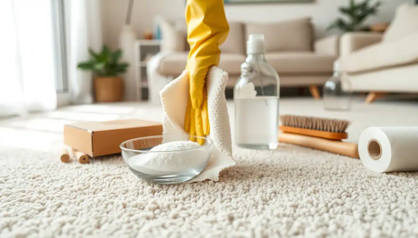 Nettoyer du vomi sur une moquette avec du bicarbonate de soude et un chiffon microfibre