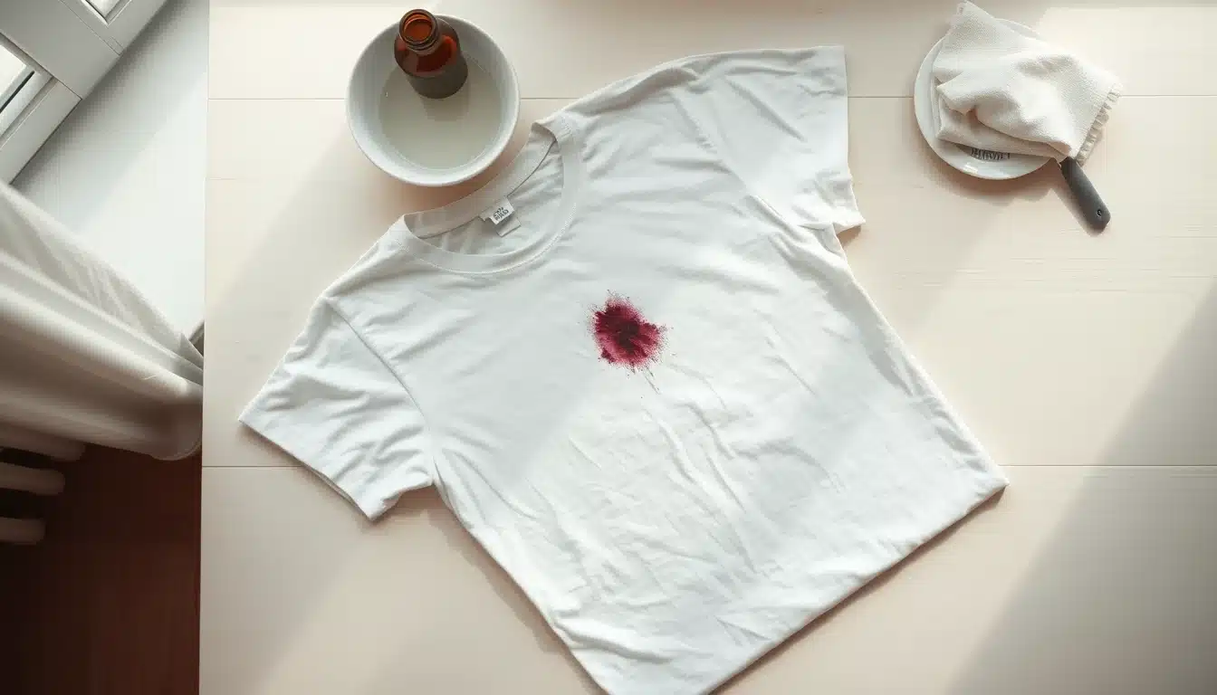 Tache de coloration sur un vêtement blanc à traiter